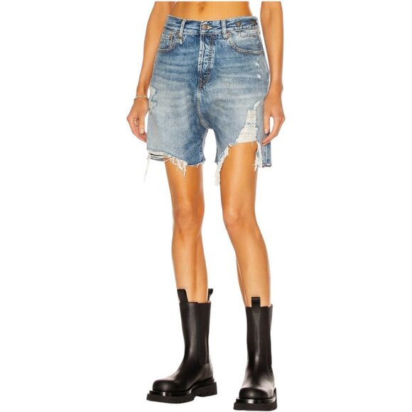 New R13 Marky Drop Short Jeans Size 24 Bain Wash Blue Denim Distressed Faded - Picture 2 of 16
